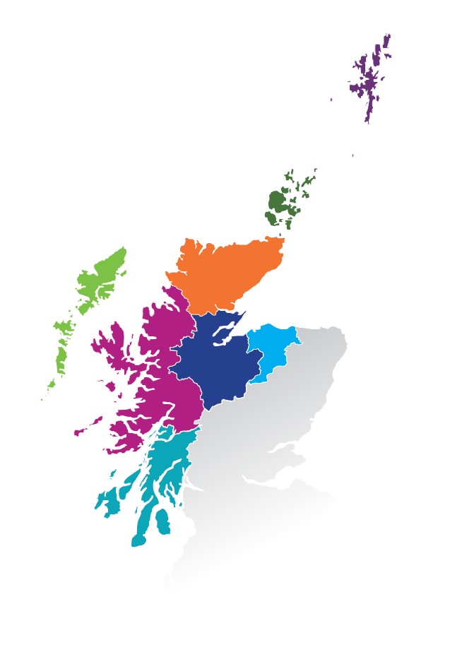 Map showing the HIE areas within Scotland