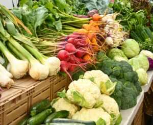 Vegetables laid out on display