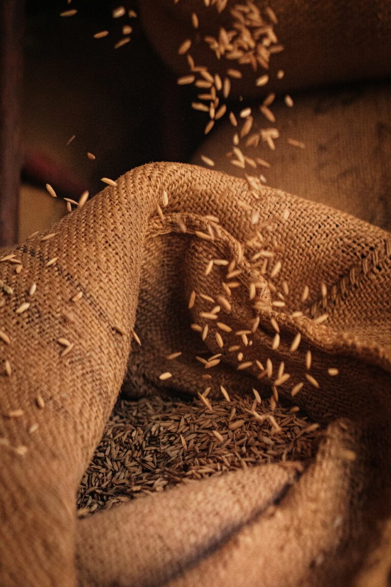 Seeds falling into a hessian sach